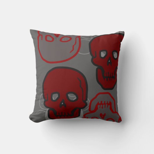 赤いおよび灰色のスカルの枕 クッション (正面)