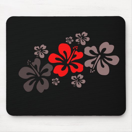 赤いおよび灰色のハイビスカス マウスパッド (正面)