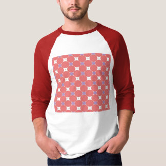 赤いおよび紫色の正方形および円パターン Tシャツ