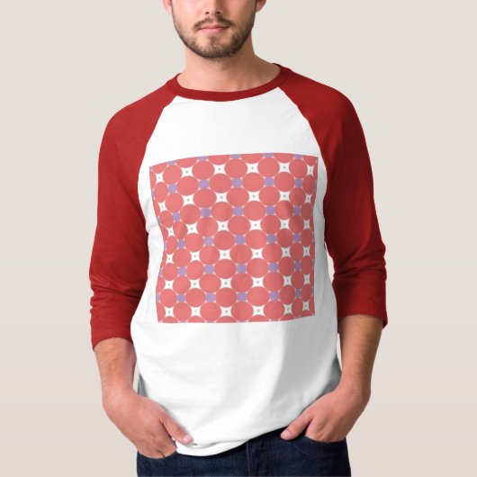 赤いおよび紫色の正方形および円パターン Tシャツ (正面)