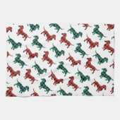 赤いおよび緑のクリスマスのダックスフントの国の台所 キッチンタオル (横)
