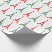 赤いおよび緑のクリスマスのフランスのなテーマのエッフェル塔 ラッピングペーパー (角)