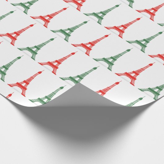 赤いおよび緑のクリスマスのフランスのなテーマのエッフェル塔 ラッピングペーパー (角)