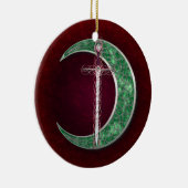 赤いおよび緑のケルト族の月 セラミックオーナメント (右)