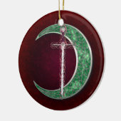 赤いおよび緑のケルト族の月 セラミックオーナメント (左)
