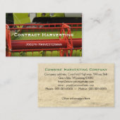 赤いおよび緑のコンバインハーベスターのクローズアップ 名刺 (正面/裏面)