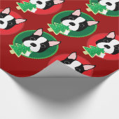 赤いおよび緑のボストンテリアのクリスマスのギフト用包装紙 ラッピングペーパー (角)