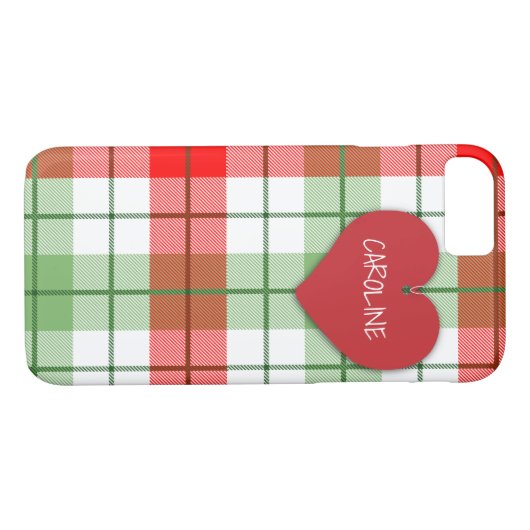 赤いおよび緑の格子縞およびハートのiPhone 7/8の場合 Case-Mate iPhoneケース (裏面(横))