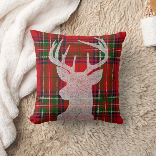 赤いおよび緑の格子縞のクリスマスの枕 クッション (ブランケット)