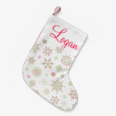 赤いおよび緑の雪片 スモールクリスマスストッキング (正面 (吊り時))