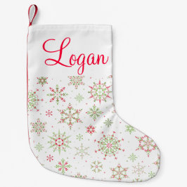 赤いおよび緑の雪片 スモールクリスマスストッキング