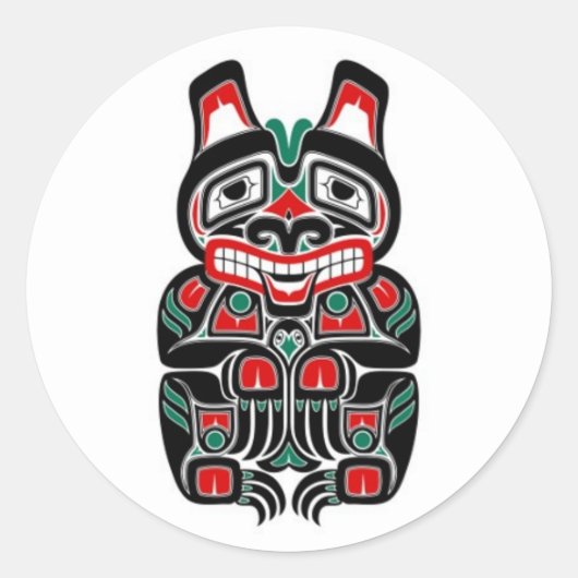 赤いおよび緑のHaidaの精神くま ラウンドシール (正面)