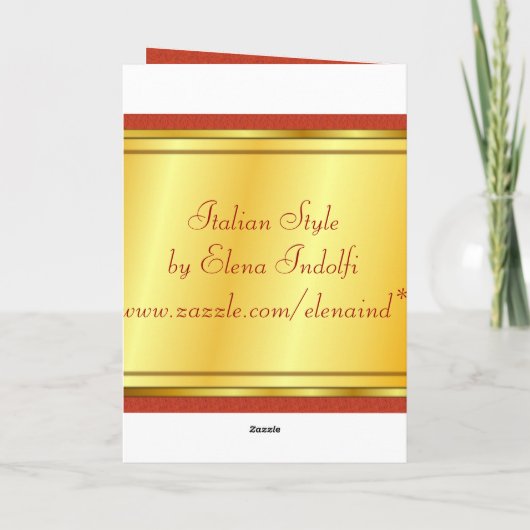 赤いおよび金クリスマスカードのサンタクロース シーズンカード (裏面)