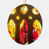 赤いおよび青のステンドグラス セラミックオーナメント (左)