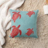 赤いおよび青緑のウミガメ クッション (ブランケット)