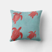 赤いおよび青緑のウミガメ クッション (裏面)