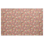 赤いお洒落キノコと黄色い星の茶色 ファブリック (ヤード)