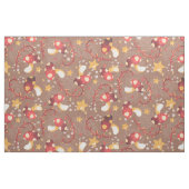 赤いお洒落キノコと黄色い星の茶色 ファブリック (ファットクウォーター)