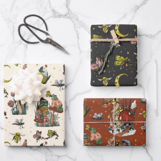 赤いお洒落クリスマスキノコのパターン包装 ラッピングペーパーシート (正面)