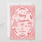 赤いお洒落ピンク色の手で描かれたクリスマスの写真 シーズンカード (正面)