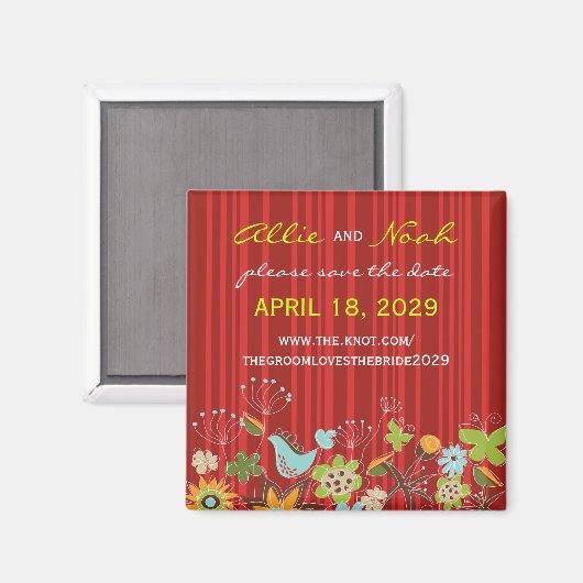 赤いお洒落フローラガーデン日付磁石を保存 マグネット (正面/裏面)