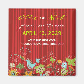 赤いお洒落フローラガーデン日付磁石を保存 マグネット (正面)