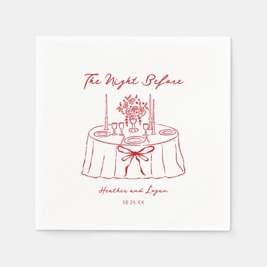 赤いお洒落リハーサル・ディナーの前の夜 スタンダードカクテルナプキン (正面)