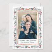 赤いお洒落リボンと緑2枚の写真 シーズンカード (正面)