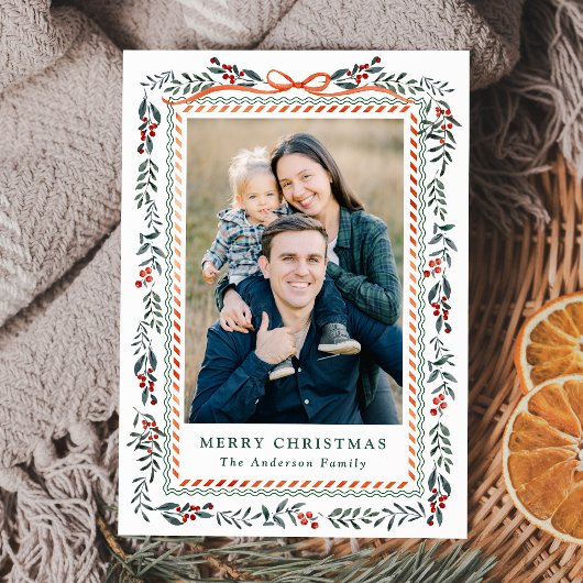 赤いお洒落リボンと緑2枚の写真 シーズンカード