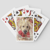 赤いお洒落リボンのペット写真メリークリスマス トランプ (裏面)