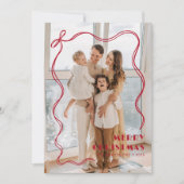 赤いお洒落リボン家族の写真メリークリスマス シーズンカード (正面)