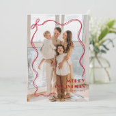 赤いお洒落リボン家族の写真メリークリスマス シーズンカード (スタンド正面)