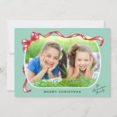 赤いお洒落リボン3枚の写真クリスマス シーズンカード (正面)