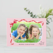 赤いお洒落リボン3枚の写真クリスマス シーズンカード (スタンド正面)