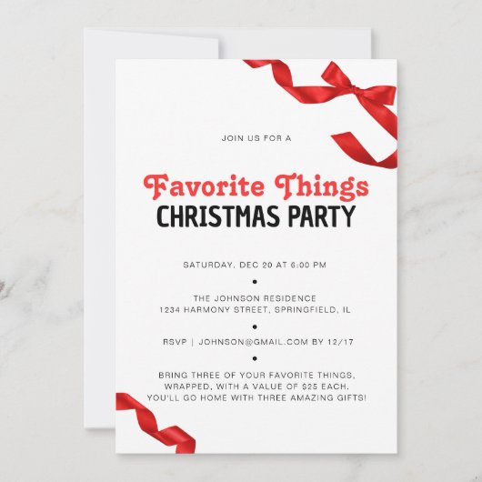赤いお洒落弓具のお気に入りのクリスマスパーティー 招待状 (正面)