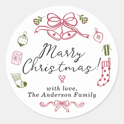 赤いお洒落緑のデザイン付き休日アイコン ラウンドシール (正面)