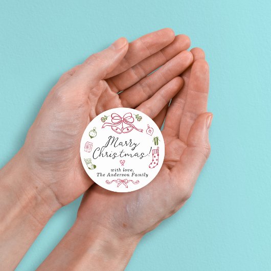 赤いお洒落緑のデザイン付き休日アイコン ラウンドシール