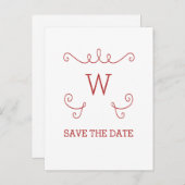 赤いお洒落花模様の日付はがきを保存 案内ポストカード (正面/裏面)