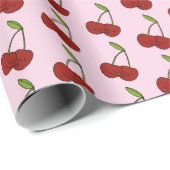 赤いかわいいさくらんぼオンピンク ラッピングペーパー (ロールコーナー)