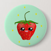 赤いかわいいのイチゴの実が青 缶バッジ (正面)