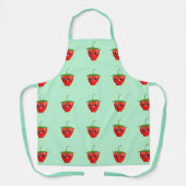 赤いかわいいのイチゴの果実（青） エプロン (正面)