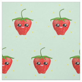 赤いかわいいのイチゴの果実（青） ファブリック