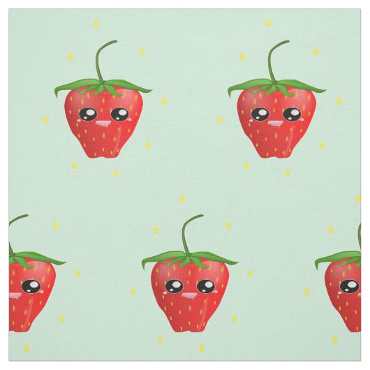 赤いかわいいのイチゴの果実（青） ファブリック (見本)