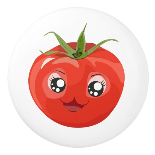 赤いかわいいのトマトの白い陶磁器のノブ セラミックノブ (正面)