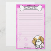 赤いかわいい及び日本人のChinの白い文房具 便箋 (正面/裏面)