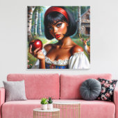 赤いかわいらしりんごを持つ黒人女性 キャンバスプリント (インサイチュ (リビング))