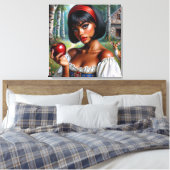 赤いかわいらしりんごを持つ黒人女性 キャンバスプリント (インサイチュ (寝室))