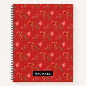 赤いかわいらしケシのパタパーソナライズされたーン ノートブック (正面)
