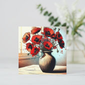 赤いかわいらしケシの花瓶 (スタンド正面)