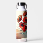 赤いかわいらしケシの花瓶 ウォーターボトル (正面)